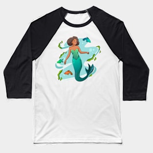 Black mermaid Illustration Baseball T-Shirt
